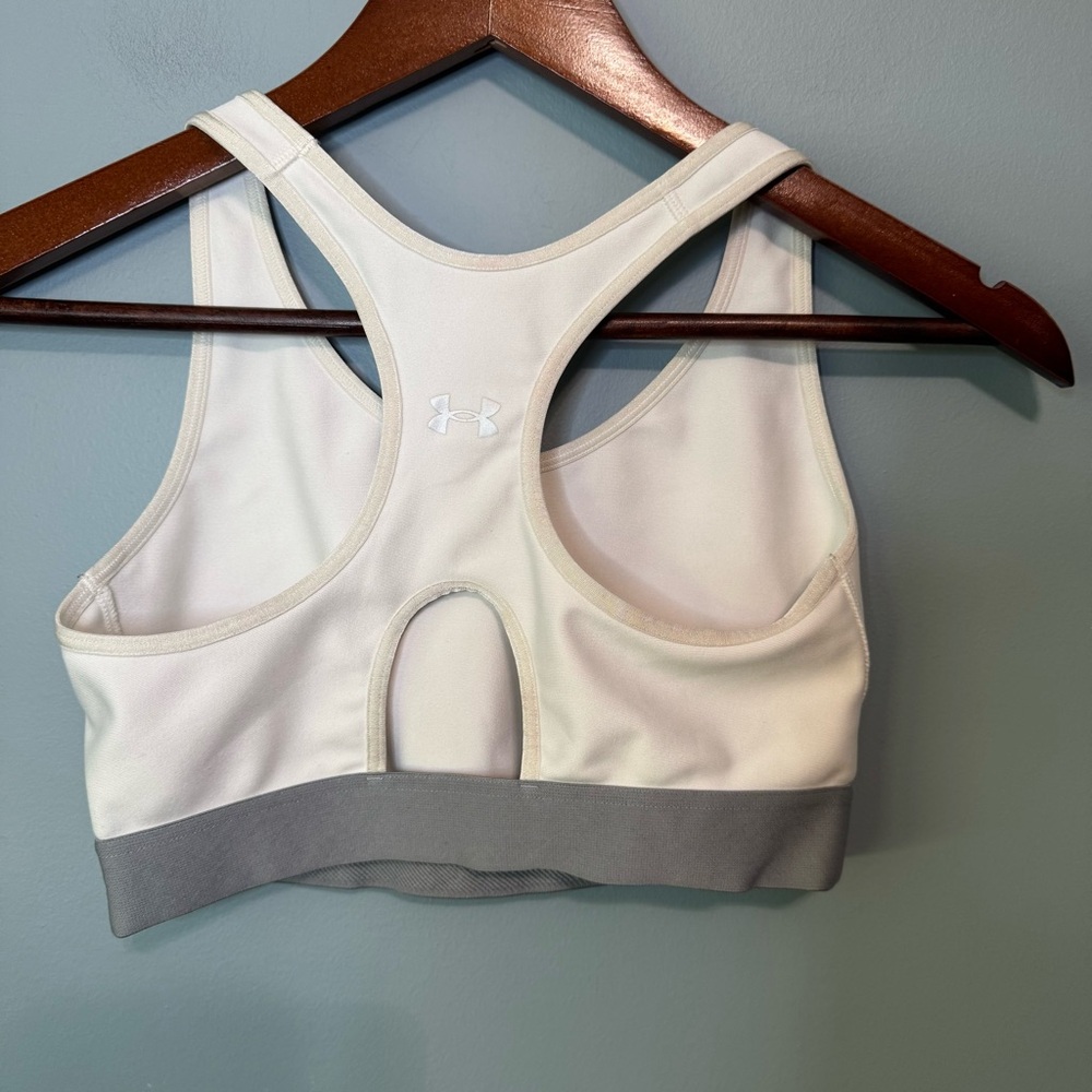 Under Armour Compression Racerback Sports Bra - White/Grey - Size Medium - Picture 6 of 12